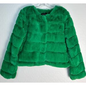 Haute Monde Emerald Green Soft Faux Fur Cropped Jacket Womens Large 2185